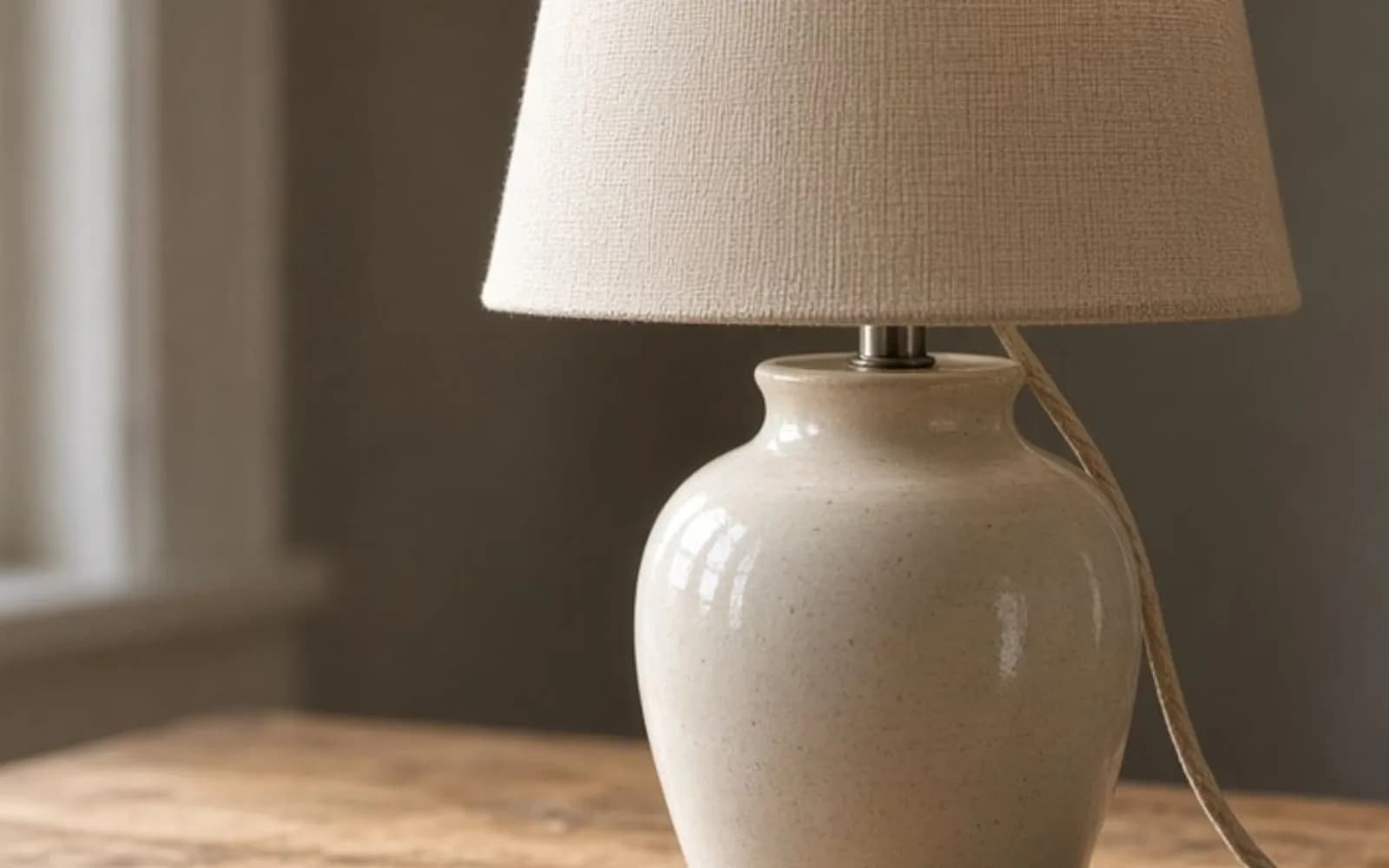 The same crop of a ceramic lamp on an oak desk without the pixel damage, kept for comparison.