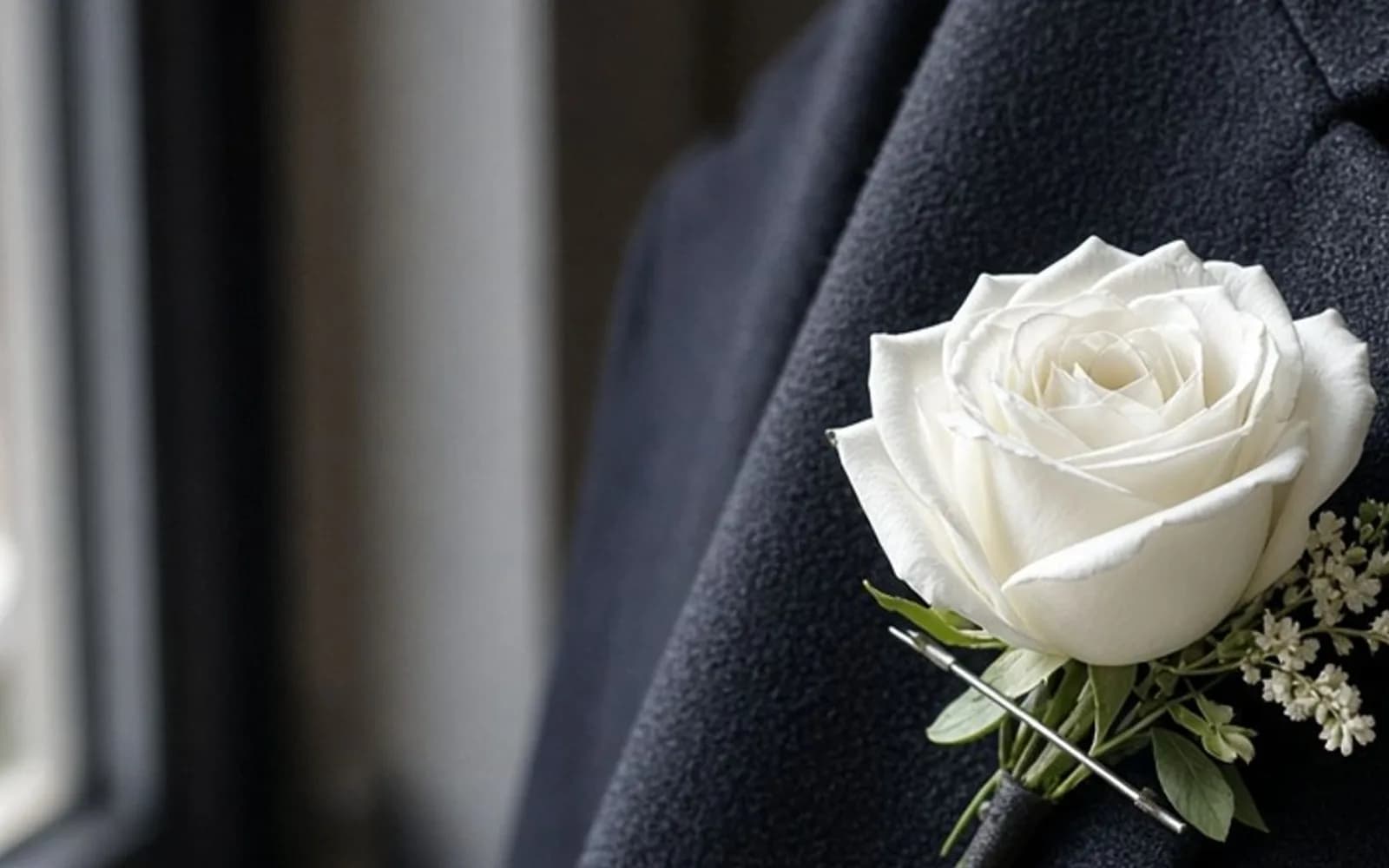 The same crop of a boutonniere on a wool lapel without the blur damage, kept for comparison.