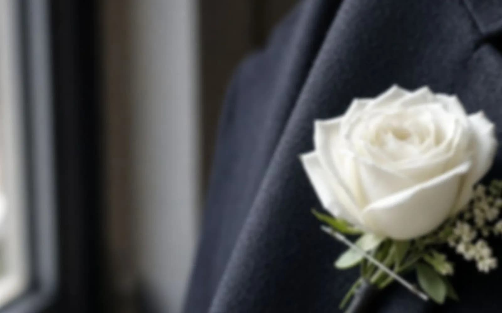 Close crop of a boutonniere on a wool lapel with blur damage, the problem this guide is measuring.